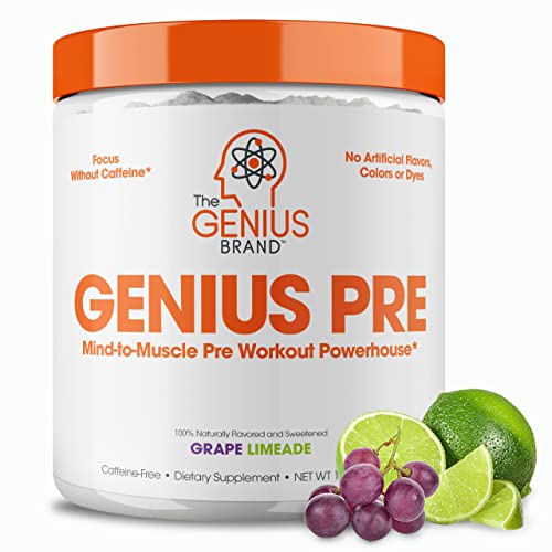 Genius Pre Workout Powder, Grape Limeade - All-Natural Nootropic Pre-workout & Caffeine-Free Nitric 