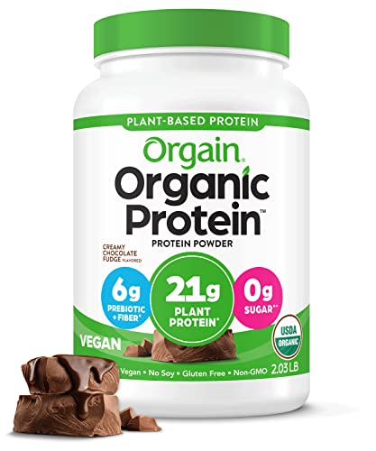 Orgain Organic Vegan Protein Powder, Creamy Chocolate Fudge - 21g of Plant Based Protein, Low Net Ca