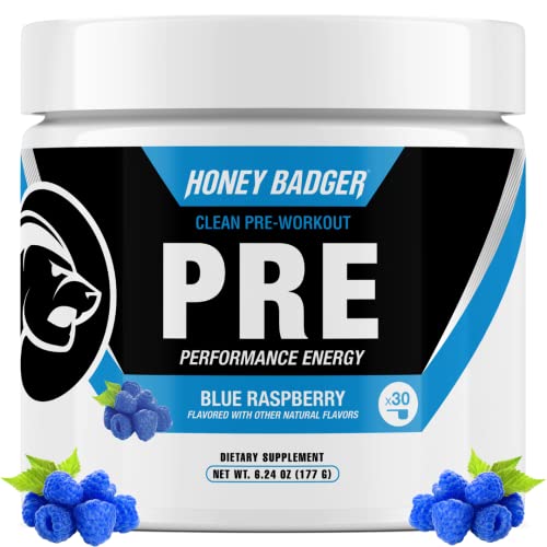 Honey Badger Pre Workout Powder | Vegan Keto Blue Raspberry Preworkout | Natural Energy for Men & Wo