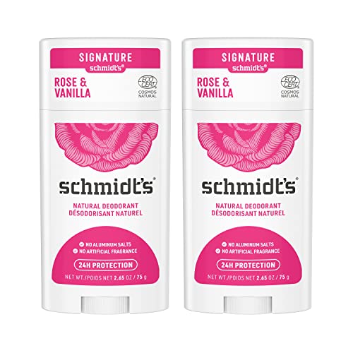 Schmidt's Aluminum Free Natural Deodorant for Women and Men, Rose and Vanilla with 24 Hour Odor Prot