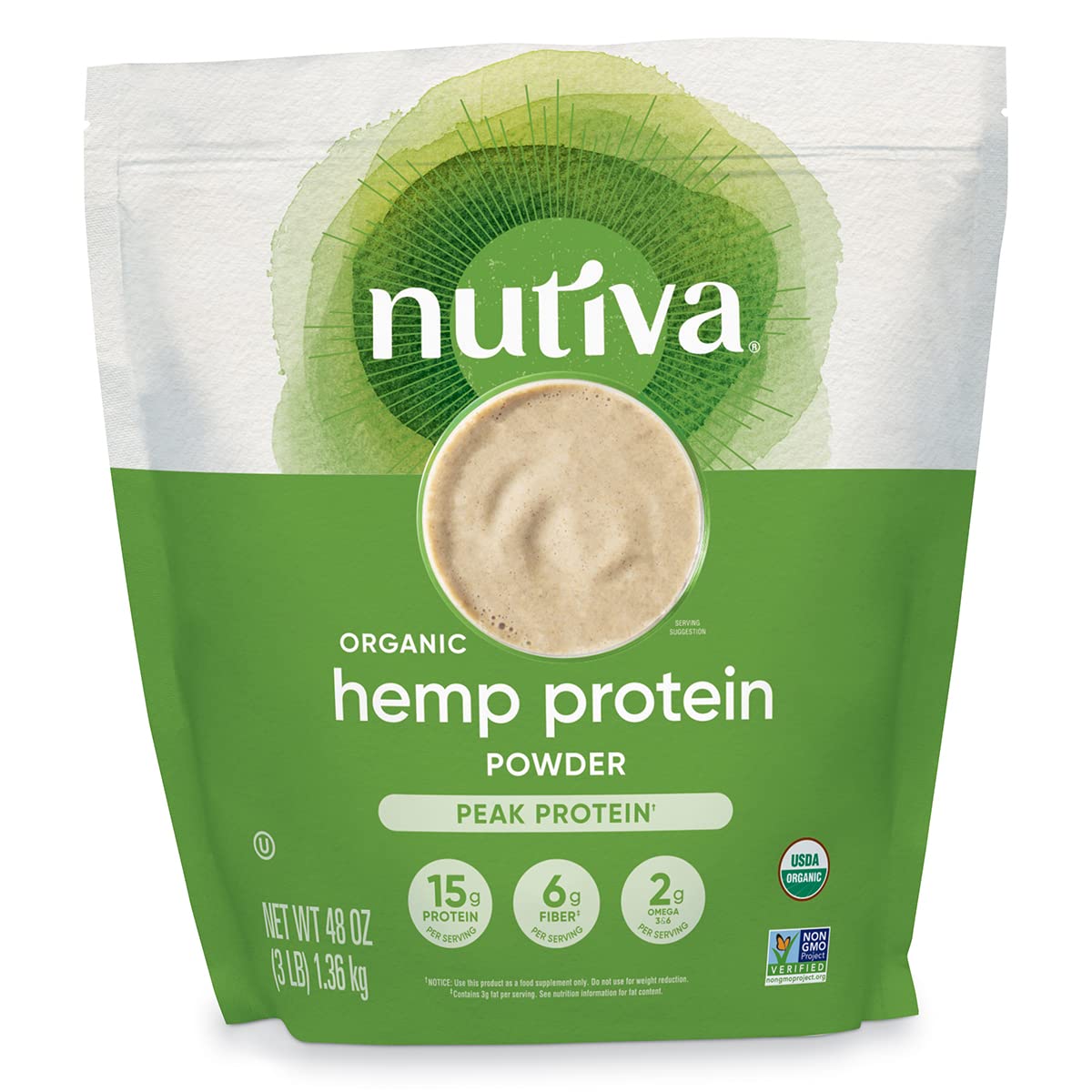 Nutiva Organic Cold-Pressed Raw Hemp Seed Protein Powder, Peak Protein, 3 Pound, USDA Organic, Non-GMO, Whole 30 Approved, Vegan, Gluten-Free & Keto, Plant Protein with Essential Amino Acids