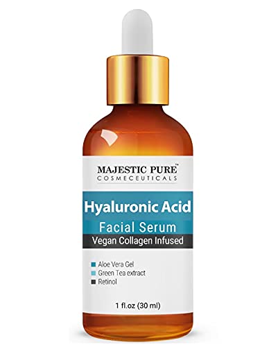 MAJESTIC PURE Hyaluronic Acid Serum for Face - With Vegan Collagen, Aloe Vera, Green Tea & Vitamin A