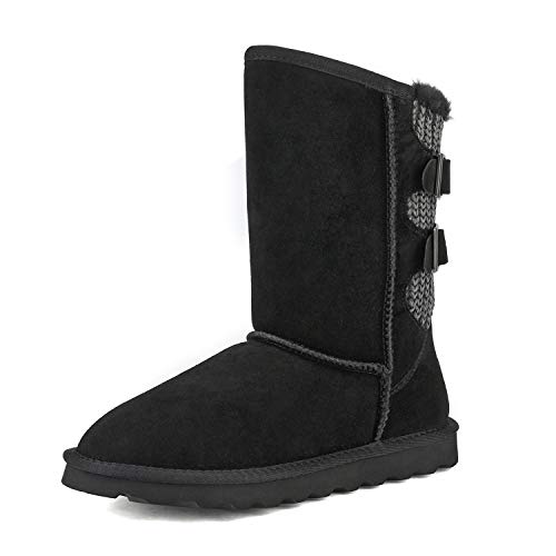 DREAM PAIRS Women's Black Faux Fur Mid Calf Fashion Winter Snow Boots Size 5 M US Sweaty-Buckle