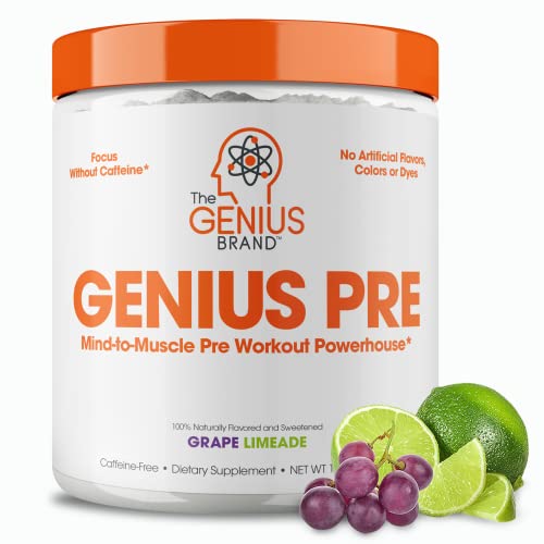 Genius Pre Workout Powder, Grape Limeade - All-Natural Nootropic Pre-workout & Caffeine-Free Nitric