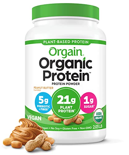 Orgain Organic Vegan Protein Powder, Peanut Butter - 21g of Plant Based Protein, Low Net Carbs, Non 
