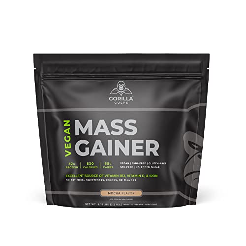 Gorilla Gulps – Mocha Vegan Mass Gainer – 5 lb Natural High Calorie Protein Powder – GMO, Glut