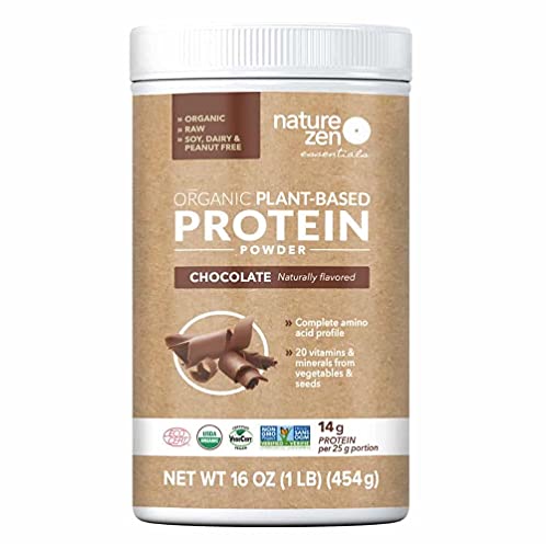Nature Zen Organic Plant-Based Protein Powder - Sugar & Gluten Free, No Soy, Dairy & Peanuts - 16 Oz. (18 Servings) (Chocolate, 16 Oz)