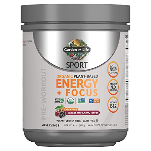 Garden of Life Sport Organic Plant-Based Energy + Focus Vegan Clean Pre Workout Powder, Sugar & Glut