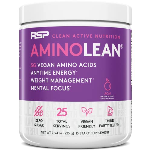 RSP Vegan AminoLean - All-in-One Natural Pre Workout, Amino Energy, Weight Management - Vegan BCAAs,