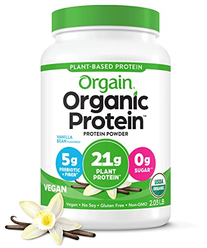 Orgain Organic Vegan Protein Powder, Vanilla Bean - 21g of Plant Based Protein, Low Net Carbs, Glute
