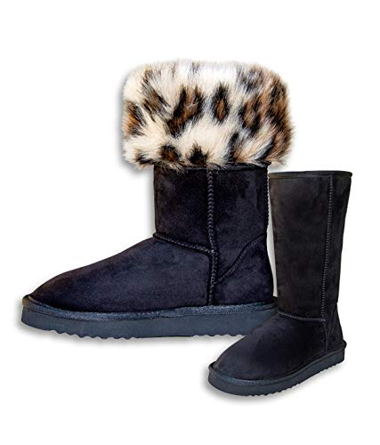 Tall Vegan Fur Lined Boot (9, Black - Wild Leopard)