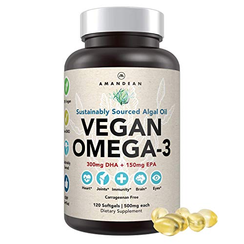 Premium Vegan Omega-3 Supplement. Fish Oil Alternative! Plant Based DHA & EPA Algae Oil. 120 Carrage