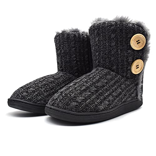 ONCAI Fluffy Faux Fur Slipper Boots Women Soft Cozy Memory Foam Midcalf Booties Indoor House Pull on Shoes Black US5/6