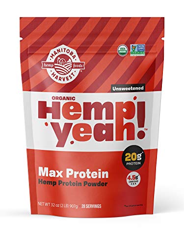 Manitoba Harvest Hemp Yeah! Organic Max Protein Powder, Unsweetened, 32oz; with 20g protein and 4.5g