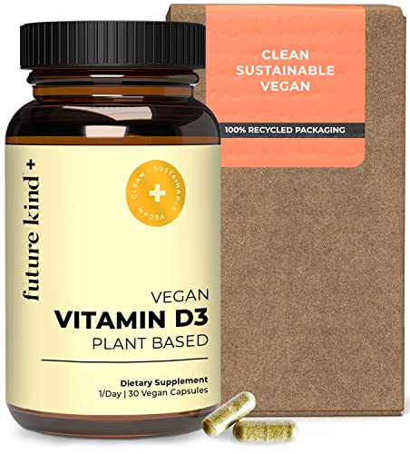 Future Kind Vegan Vitamin D3 (30 Softgels in Glass Bottle) - 2500 IU Plant-Based Vitamin D Supplements for Cell and Immune Support - Sugar-Free, Lichen-Based Vitamin D Supplements for Women & Men