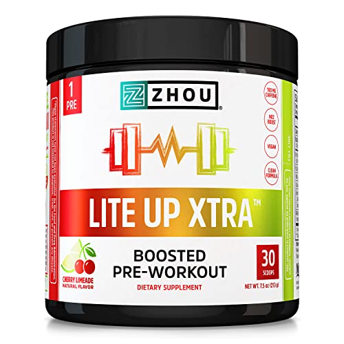 Zhou Nutrition Lite Up Xtra, Vegan Pre Workout Powder with Caffeine, Clean Energy Sourced from Green