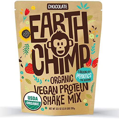 EarthChimp Organic Vegan Protein Powder - 26 Servings, 32 Oz - with Probiotics & Digestive Enzymes -