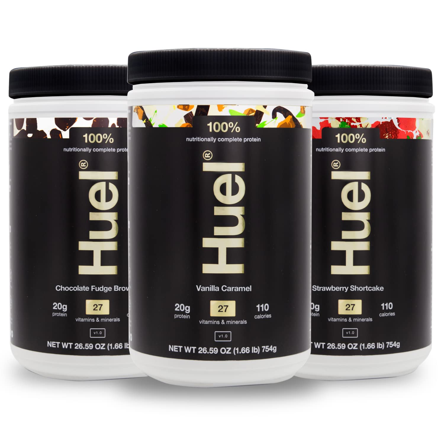 Huel Complete Protein Meal Replacement Starter Kit - 3 Flavor Variety - Chocolate Strawberry Vanilla - 78 Scoops Packed with 100% Nutritionally Complete Food, Including 20g of Protein, 2g of Fiber, and 27 Vitamins and Minerals Packaged in a LastFuel Box