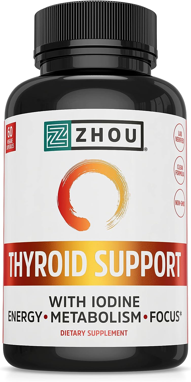 hou Thyroid Support Complex with Iodine Supplement, Increase Energy, Fight Brain Fog with Vitamin B12, Iodine, Magnesium, Zinc, Selenium, No Soy, Gluten-Free, 30 Servings, 60 Caps
