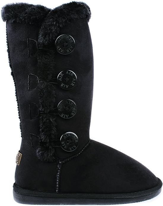 AMY Women Wooden Button Faux Fur Lined Shearling Mid Calf Winter Boots